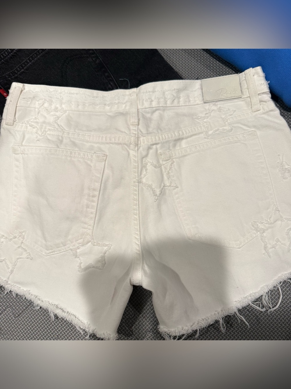 Rails- White  Women's Frayed Hem Star-Embroidered Denim Shorts
